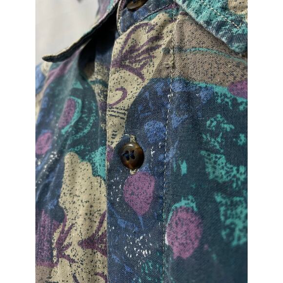 Permit Brand Shirt Mens L Blue Button Up Geometric Surf Cotton Relax 90s VTG - Picture 8 of 14